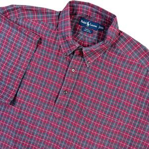 Ralph Lauren Shirt Mens 2XL XXL Red Plaid Purcell Short Sleeve‎ Button VTG RARE